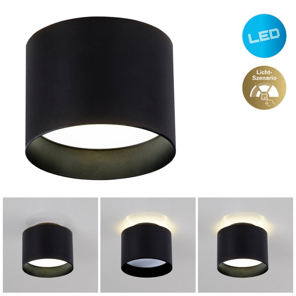 Schwarze LED Deckenleuchte mit Lichtszenarien