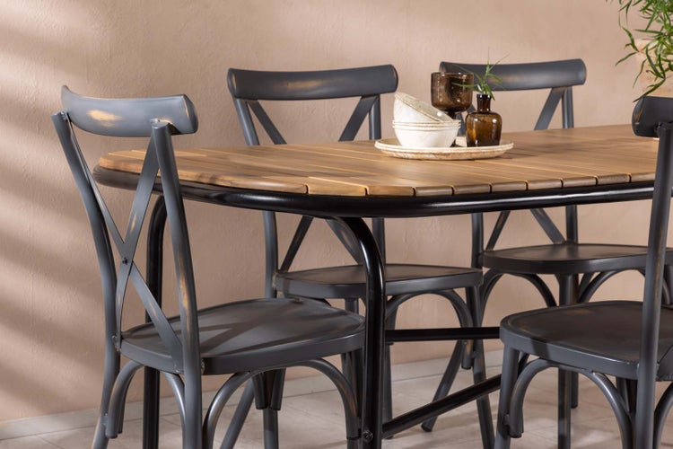 Holmbeck Gartenset Tisch 90x200cm natur, 6 Stühle Peking dunkel grau. 90 X 200 X 75 cm