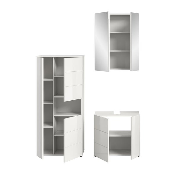 Vira Badmöbelset 3 Teile weiß Hochglanz, weiß. 135 X 34 X 190 cm