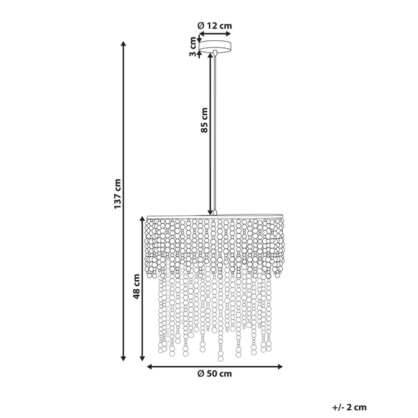 Technische Zeichnung einer Hängeleuchte mit den Maßen Höhe 137 cm, Durchmesser 50 cm