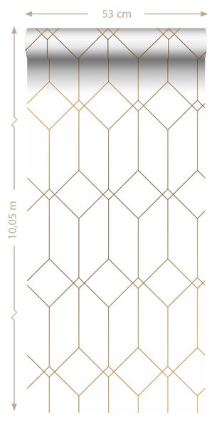 ESTAhome Tapete Art Decó Muster Weiß und Gold - 53 cm x 10.05 m - 139223