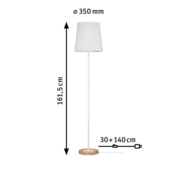 Neordic Stehleuchte Stellan E27 max. 20W Weiß, Holz Stoff, Metall, Holz