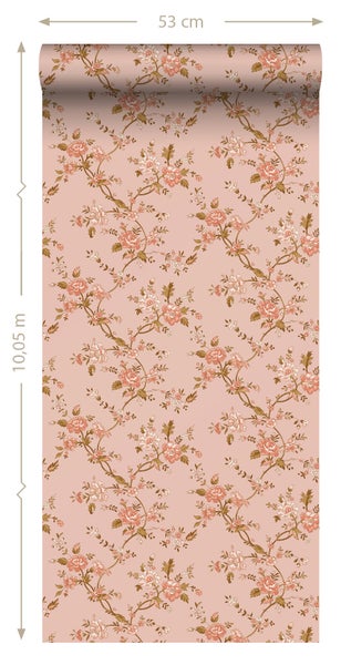 ESTAhome Tapete Blumenmuster Terrakottarosa - 50 x 900 cm - 131567