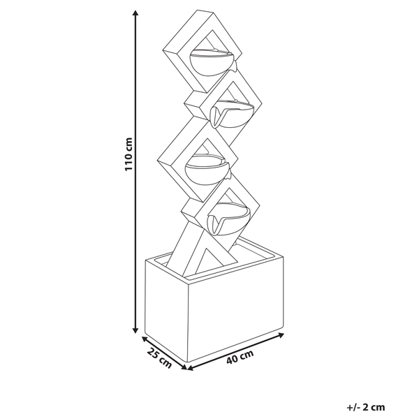 Abmessungen eines Zimmerbrunnens mit geometrischem Design