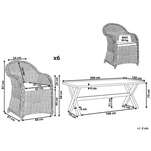 Gartenmöbel Set 6-Sitzer SUSUA/OLBIA inkl. Kissen Beton Hellbraun