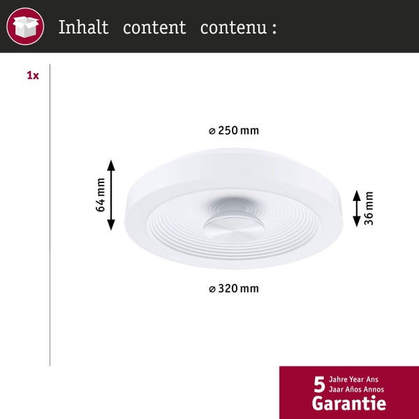 LED Deckenleuchte Volea IP44 3000K 470lm / 1650lm 230V 3,5W / 13W dimmbar Weiß, Silber