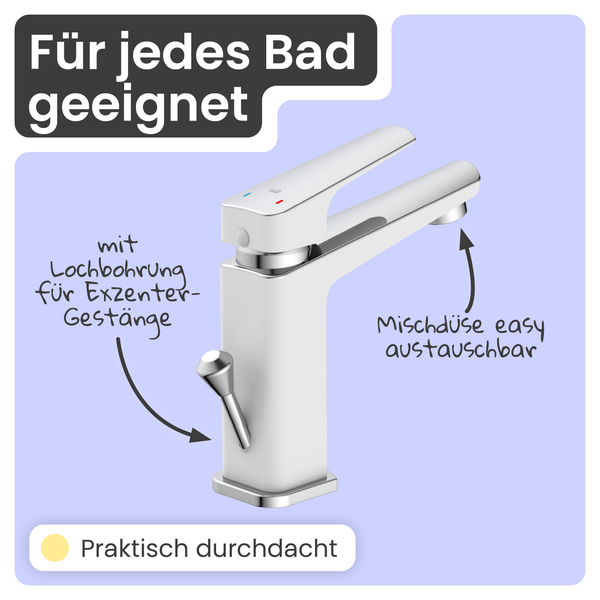 Badezimmerarmatur geeignet für jedes Bad mit leicht austauschbarer Mischdüse
