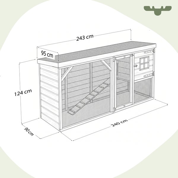 Abbildung eines Hühnerstalls mit Abmessungen