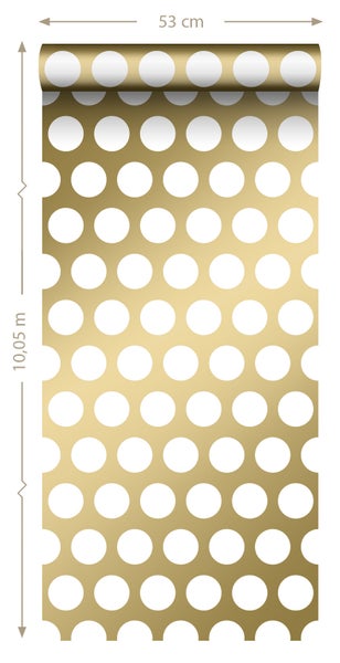 ESTAhome Tapete große Punkte Gold und Weiß - 53 cm x 10.05 m - 139116
