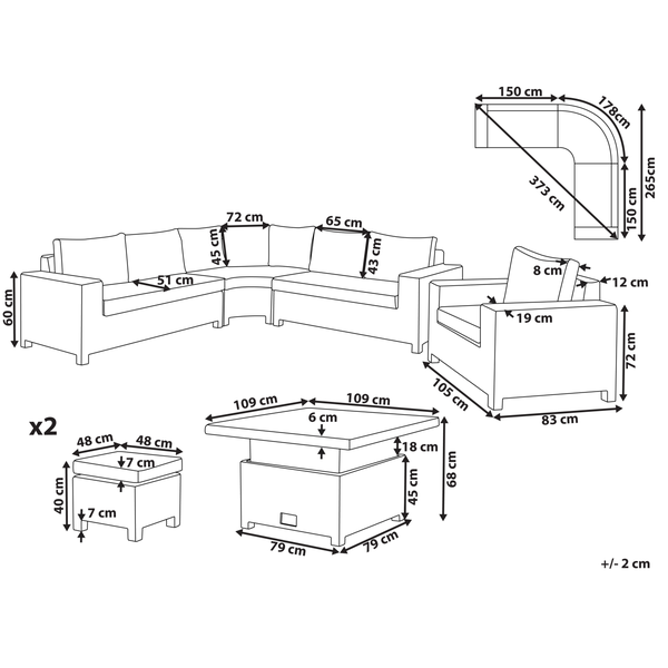 Lounge Set mit Tisch und Ottomane 9-Sitzer TEGLIO modular Polyrattan Grau