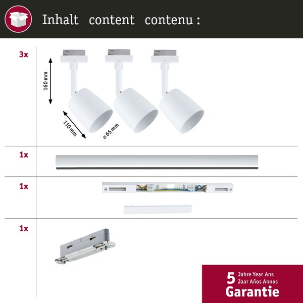 URail Schienenspot Cover Starterset GU10 max. 10W dimmbar 230V Signalweiß