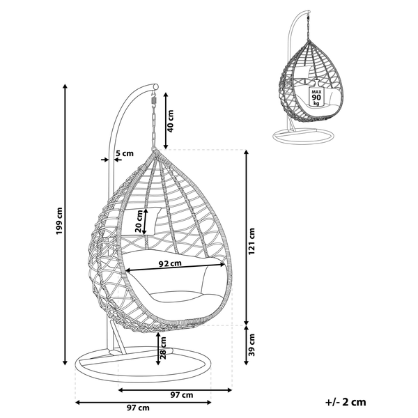 Hängesessel mit Gestell ARSITA Polyrattan Grau