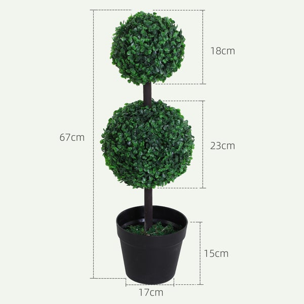 Outsunny künstliche Pflanzen 2er Set groß 67 cm Kunstpflanze mit 2 Kugel, Plastik Kunstbaum im Topf, Kunstbaum wie echt für Wohnzimmer Schlafzimmer Büro Garten moderne Dekoration Geschenk
