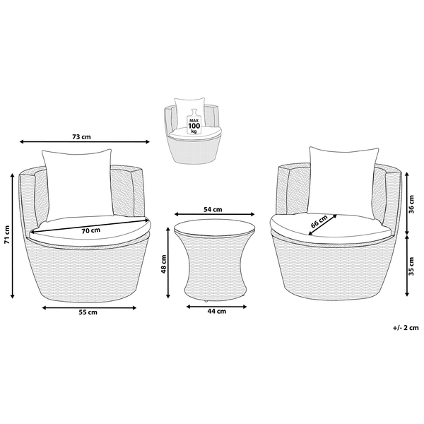 Bistro Set inkl. Kissen CAPRI Polyrattan Grau