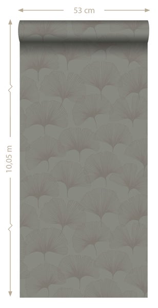 Origin Wallcoverings Tapete Ginkgoblätter Grau - 53 cm x 10.05 m - 347731