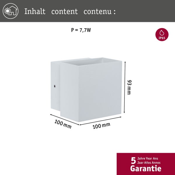 LED Wandleuchte Cybo IP65 eckig 100x100mm 2700K 2x3,5W 355lm / 355lm 230V 85° Weiß Aluminium