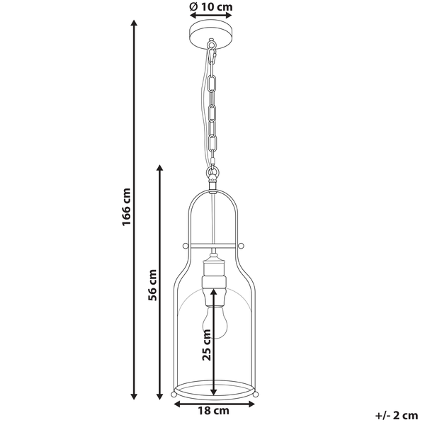 Technische Zeichnung einer Hängelampe mit Maßangaben