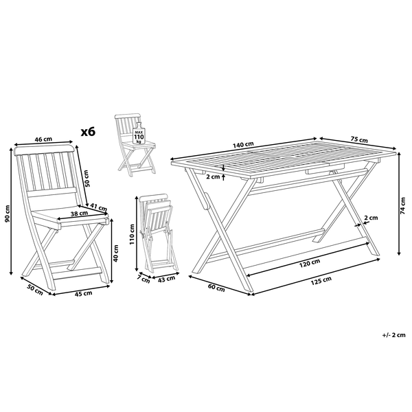 Gartenmöbel Set 6-Sitzer CENTO inkl. Kissen Akazienholz Braun