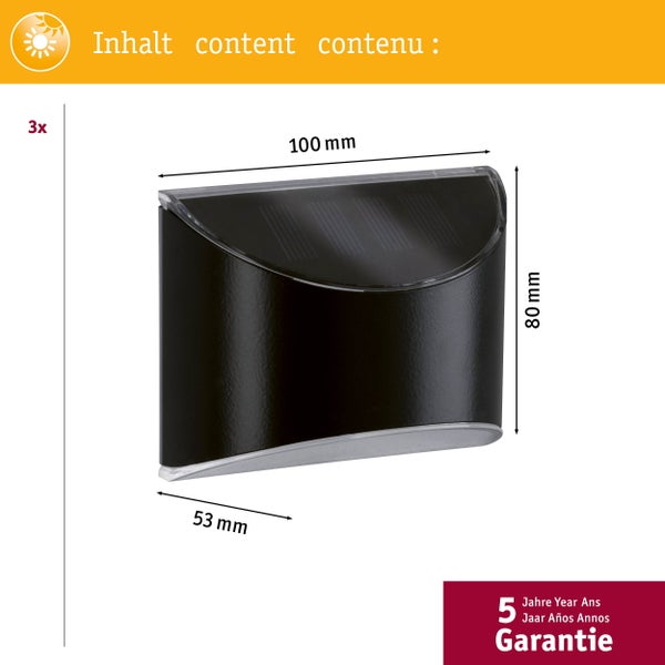 Set Solar LED Wegeleuchte Elliot 3er-Set IP44 3000K 3x5lm Anthrazit
