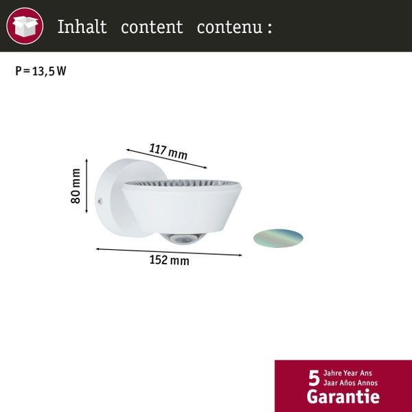 LED Wandleuchte Sabik IP44 2700K 800lm / 390lm 230V 9W / 4W dimmbar Weiß matt