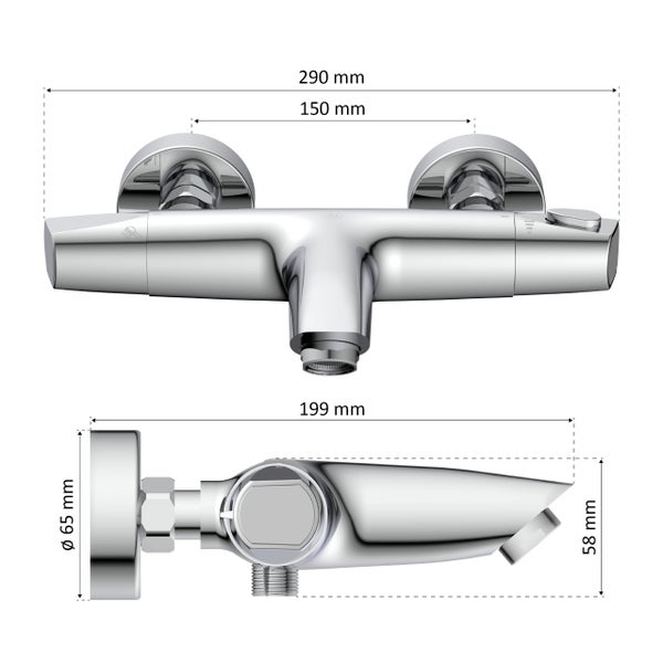 instmaier Wannenfüllthermostat T2 | wassersparende Eco-Stop Funktion | Badewannenarmatur | Mischbatterie Badewanne Chrom | für konstante Wassertemperatur