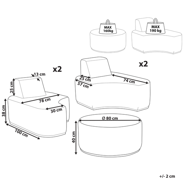 Lounge Set mit Tisch 4-Sitzer FABRO modular Hellgrau