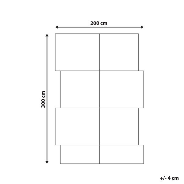 Maßzeichnung mit einer Breite von 200 Zentimeter und einer Höhe von 300 Zentimeter sowie einer Toleranz von plus minus 4 Zentimeter.