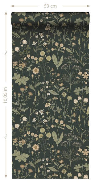 ESTAhome Tapete Feldblumen Dunkelgrün - 50 x 900 cm - 139843