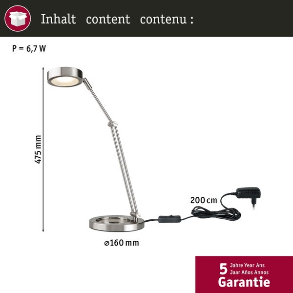 LED Schreibtischleuchte Zed 3000K 359lm 5W Eisen gebürstet