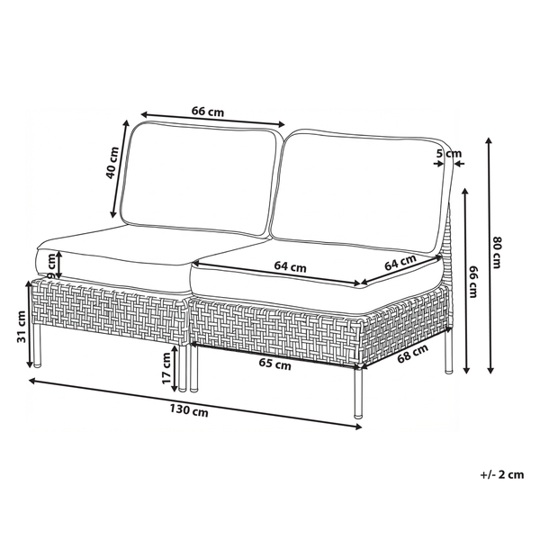 Gartensitzgruppe Zweisitzer mit Kissen und Rattanstruktur