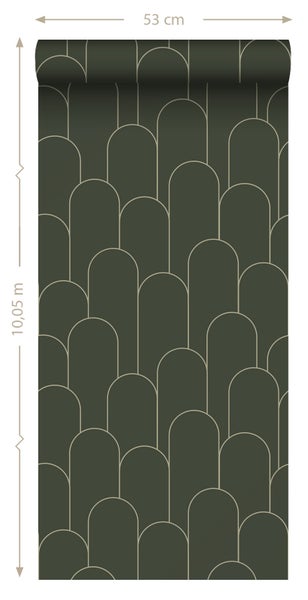ESTAhome Tapete Art Decó Muster Dunkelgrün - 50 x 900 cm - 139656