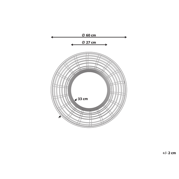Abmessungen einer runden Pflanzschale: 60 Zentimeter Außendurchmesser, 27 Zentimeter Innendurchmesser, 33 Zentimeter Höhe