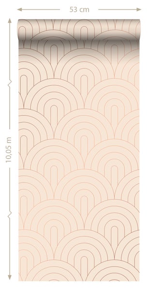 ESTAhome Tapete Art Decó Muster Pfirsichrosa und Roségold - 53 cm x 10.05 m - 139216