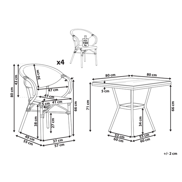 Gartenmöbel Set 4-Sitzer CASPRI Polyrattan Schwarz / Weiß