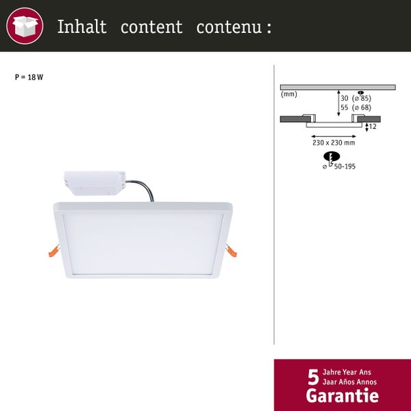 VariFit LED Einbaupanel Smart Home Zigbee 3.0 Areo IP44 eckig 230x230mm 16W 1400lm Tunable White Weiß dimmbar