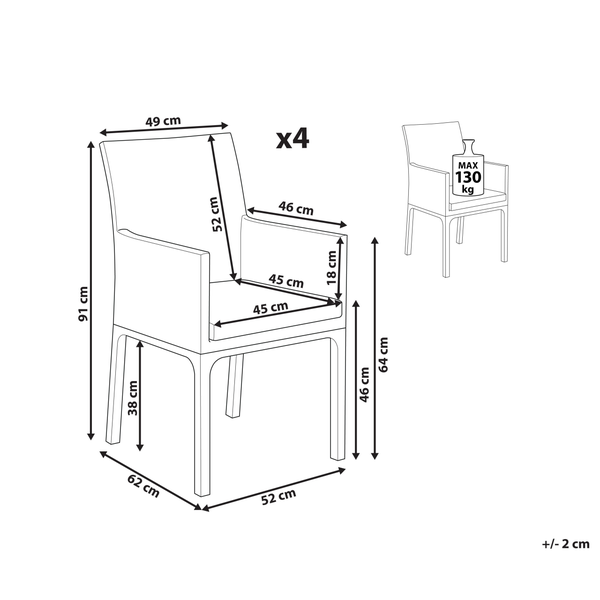 Gartenstuhl 4er Set BACOLI Stoff Dunkelgrau