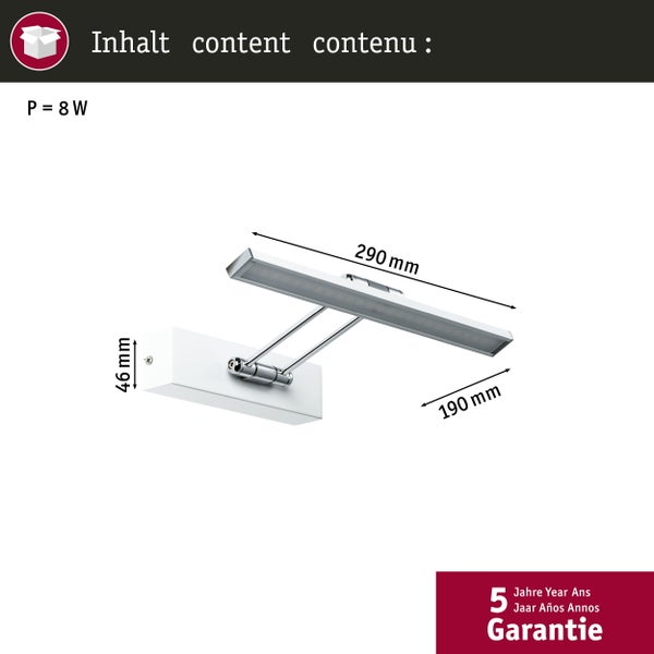 Galeria LED Bilderleuchte Beam 2700K 450lm 230V 5W Weiß, Chrom