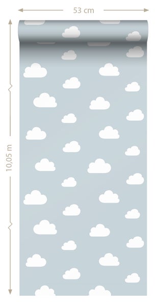 ESTAhome Tapete kleine Wolken Himmelblau - 53 cm x 10.05 m - 139485