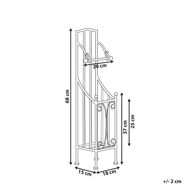 Detailansicht des Sockels eines Metallständers mit dekorativen Schnörkeln und antikem Finish.