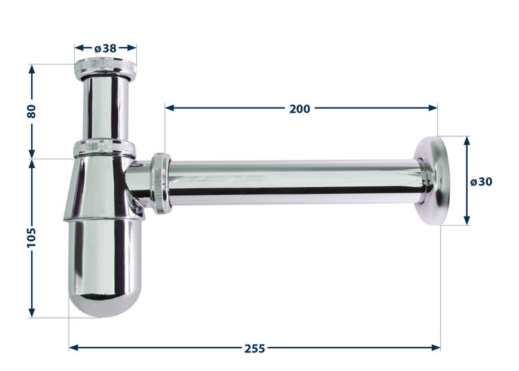 Sanitop-Wingenroth Flaschengeruchsverschluss | Tassensiphon in 1 1/4 x 32 mm | ideal für kleine Bäder | Metall | Chrom | 221221