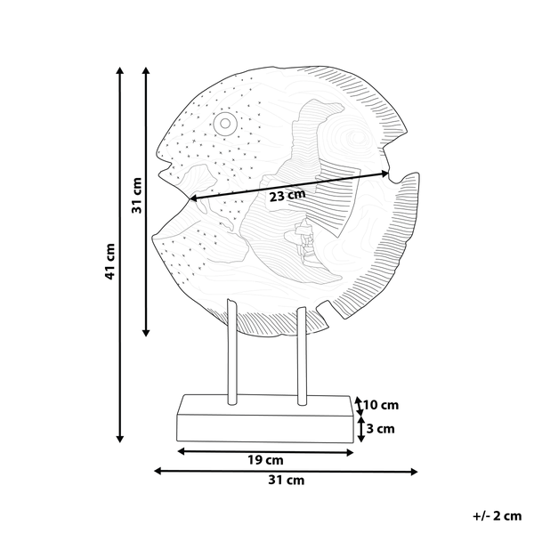 Skizze einer Holzfisch-Dekofigur mit Maßangaben