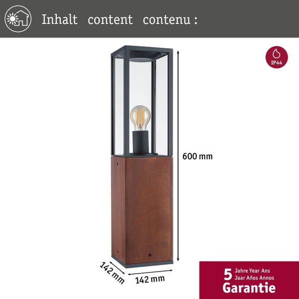 Lichtobjekt Timba IP44 eckig 600mm max. 60W 230V Holz E27 Holz