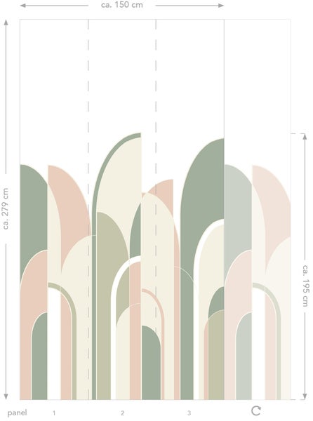 ESTAhome Fototapete Art Decó Muster Graugrün, Pfirsichrosa und Weiß - 150 x 279 cm - 158956