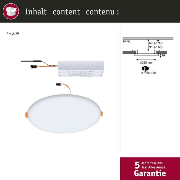 VariFit LED Einbaupanel Smart Home Zigbee 3.0 Veluna IP44 rund 215mm 17W 1300lm Tunable White Satin dimmbar
