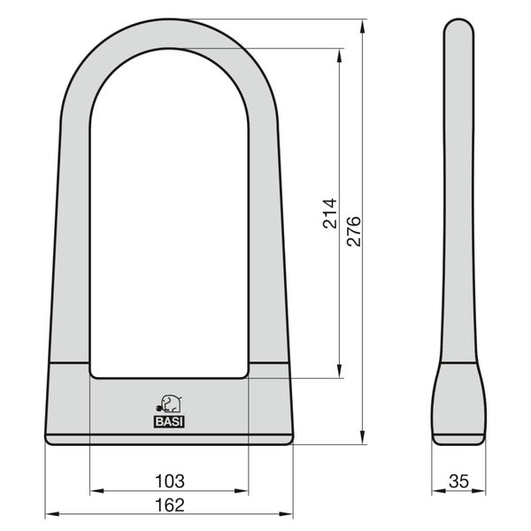 BASI Zweiradschloss ZR 316 Bügelschloss mit 2 Schlüsseln Hoher Bügel Stahlbügel 13 mm Vinylummantelung Schwarz