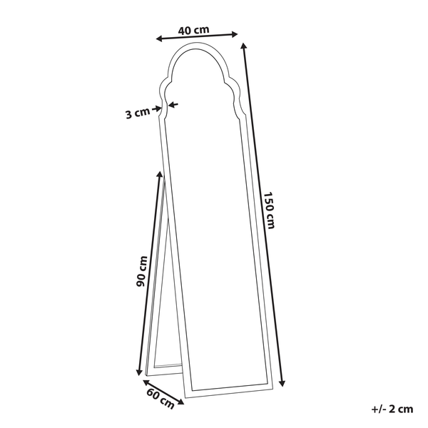 Technische Zeichnung eines Spiegels mit den Maßen 150 mal 40 Zentimeter