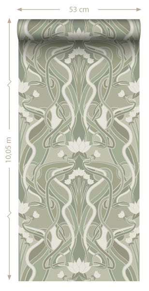 ESTAhome Tapete Blumenmuster im Jugendstil Hell Graugrün - 50 x 900 cm - 139897