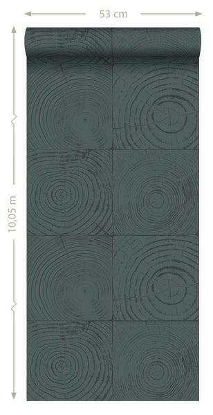 Origin Wallcoverings Tapete Querschnitte von Baumstämmen Smaragdgrün - 53 cm x 10.05 m - 347549
