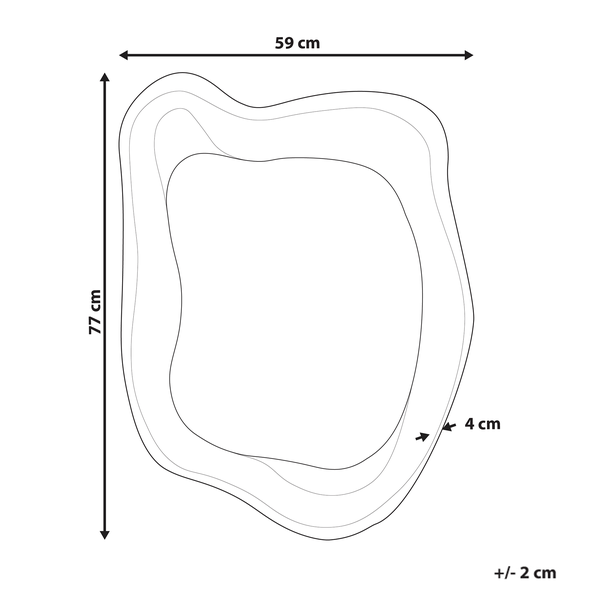 Rückseite eines unregelmäßig geformten Spiegels mit Aufhängungen
