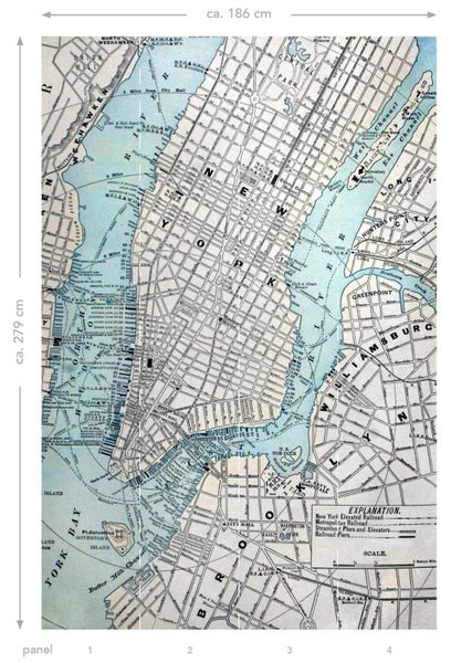 ESTAhome Fototapete alter Stadtplan von New York Grau und Blau - 186 x 279 cm - 157702
